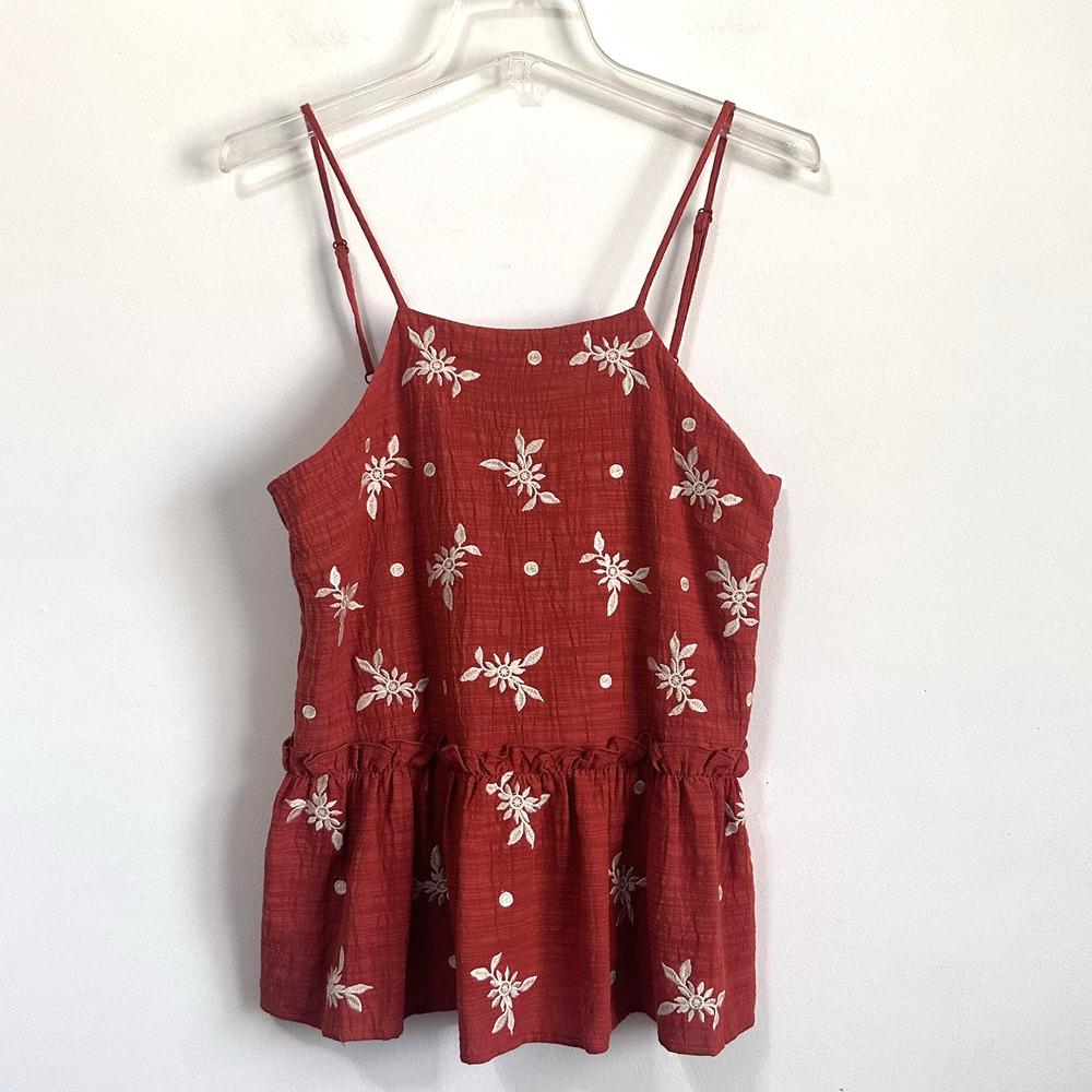 THML Peplum Top Tank S Burnt Orange‎ Floral Festival Summer Shirt Boho Casual